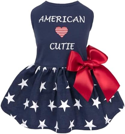 Fitwarm 100% Cotton 4th of July American Cutie Dog Clothes Memorial Day Dog Outfits Patriotic Dresses Doggie Dress Pet Cat Apparel Blue XXS by Fitwarm
