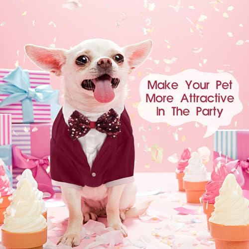 Kuoser Dog Tuxedo, Formal Dog Costume with Bow Tie Pet Wedding Suit Party Birthday Outfit, Dogs Tux Soft Shirt for Valentines Christmas Halloween Graduation Cosplay, Burgundy 2XL - Image 5