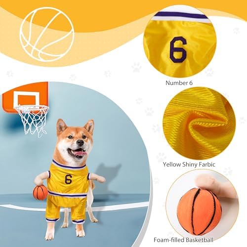 DELIFUR Dog Basketball Player Costume - Pet Halloween Costume Adjustable Funny Dress Up Sports Outfit Cosplay Clothes for Small Medium Dog (Yellow Basketball, Large) - Image 3
