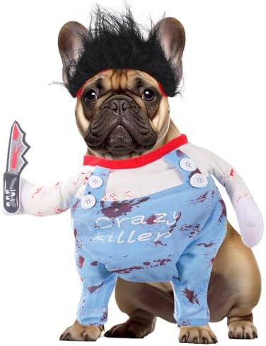 QKURT Pet Halloween Costume, Deadly Dog Cloths Halloween Crazy Cosplay Outfit, Funny Adjustable Costume for Small Medium Large Dogs Puppy Cats by QKURT