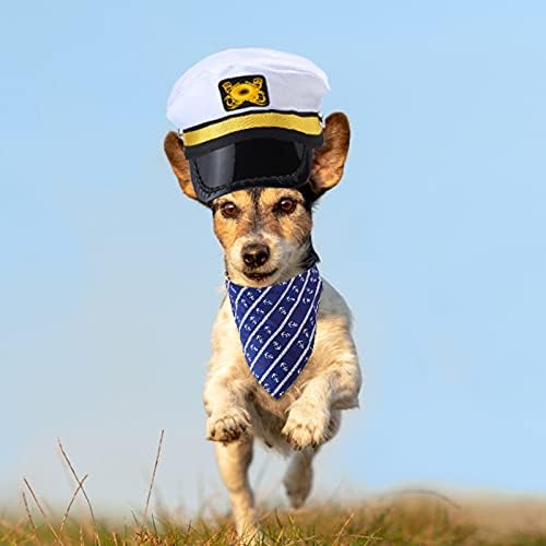 Yewong Pet Captain Sailors Costume Set Dog Cat Sea Captain Hat with Pet Anchor Triangle Bibs Scarf for Cat Puppy Navy Halloween Cosplay Costume Accessories Photo Props (White-A) - Image 7