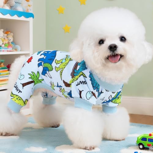 XPUDAC Dog Pajamas Dinosaur Dog Clothes for Small Medium Dogs Boy Girl Stretchy Cozy Pet Onesie with Feet Doggie Jammies Cat Apparel, S - Image 3