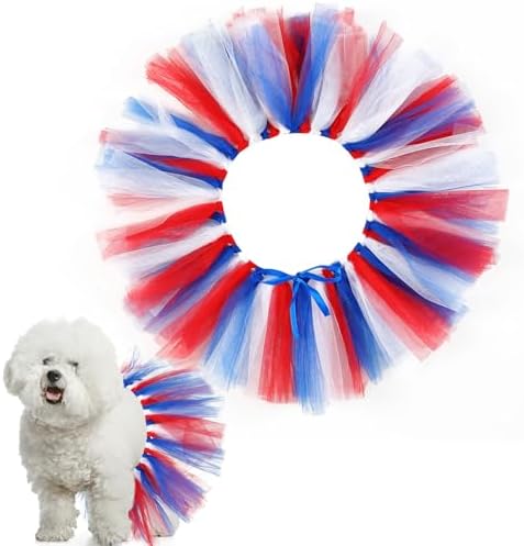 Dog Tutu for Dogs Tulle Skirt Pet Costume, Red White and Blue by Locmeo
