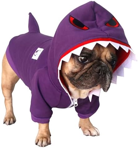 iChoue English Bulldog Halloween Shark Costume Clothes Hoodies Purple, XXL by IAMAFRENCHIE