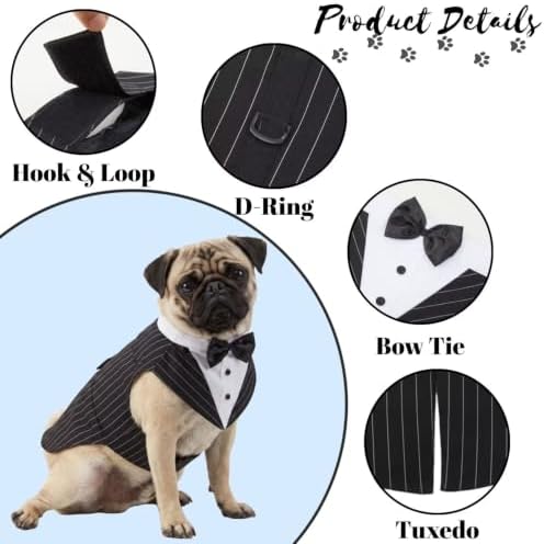 Dog Tuxedo,Dog Suit and Bandana Set,Striped Dog Costume with D-Ring - Image 3