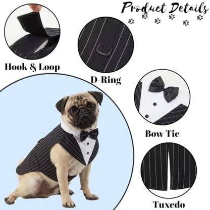 Dog Tuxedo,Dog Suit and Bandana Set,Striped Dog Costume with D-Ring - Image 3