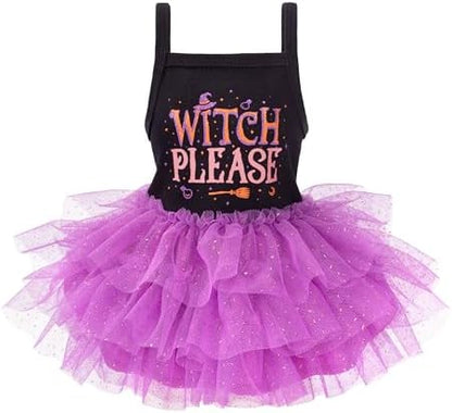 Fitwarm Witch Please Halloween Dog Tutu Dress, Funny Halloween Costumes for Small Girl Dogs, Pet Outfit, Black, Purple, XS by Fitwarm