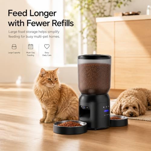 Automatic Cat Feeder with Camera, Dual Bowl 6L WiFi Pet Feeder