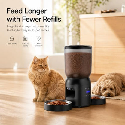 Automatic Cat Feeder with Camera, Dual Bowl 6L WiFi Pet Feeder