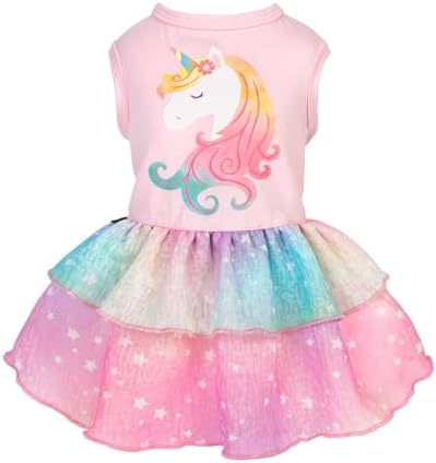 Fitwarm Rainbow Unicorn Dog Tutu Dress, Summer Clothes for Small Dogs Girl, Pet Birthday Outfit, Pink, Medium by Fitwarm