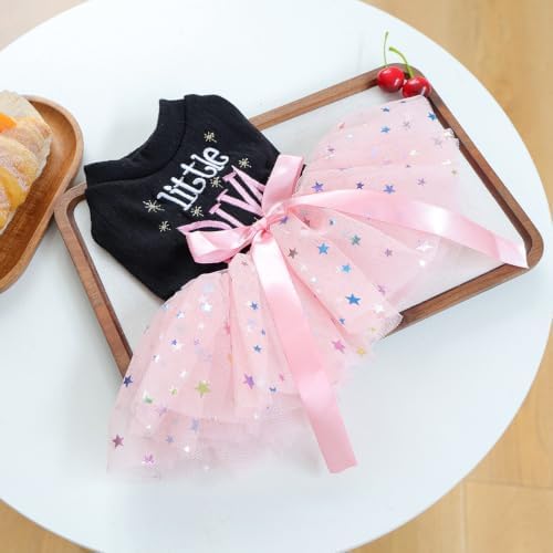 Handmade Floral Dog Dress with Bow, Princess Lace Pet Dress for Small Dogs and Cats, Lightweight Puppy Outfit M-Pink Medium - Image 3