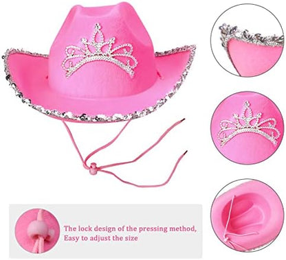 Yewong Pet Pink Cowboy Hat Costume Accessory Set Dog Cat Size Pink Cowgirl Princess Hat with Crown Tiara Bandana/Scarf for Cat Puppy Western Costume Daily Wearing Photo Props (Set A) - Image 2