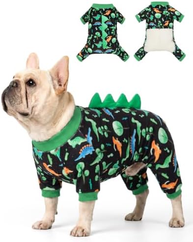 CuteBone Dinosaur Costume Dog Pajamas, Stretchy Spandex Crystal Velvet Sleepwear Coat for Small Dogs, Soft & Warm Pet Outfit Clothes for Cold Weather, Cozy Pullover Design COSP22M by CuteBone