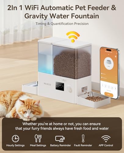 ROJECO Automatic Cat Feeder and Water Dispenser,2.4G WiFi Control Feeding