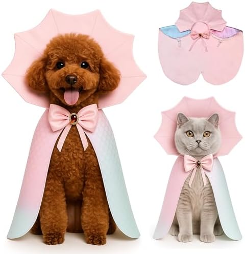 Dog Halloween Costume Cape Vampire Cloak with Bow Tie (Pink Scales, SM) by JIKAJA