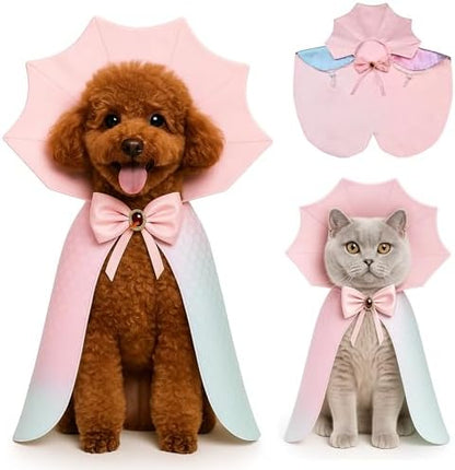 Dog Halloween Costume Cape Vampire Cloak with Bow Tie (Pink Scales, SM) by JIKAJA