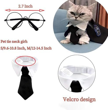 Dog Halloween Magician Costume Set, Cat Wizard Cloak with Hood, Tie & Glasses, Pet Cosplay Outfit for Halloween Party, Puppy Witch Costume for Small Dogs (Blue, Small) - Image 6