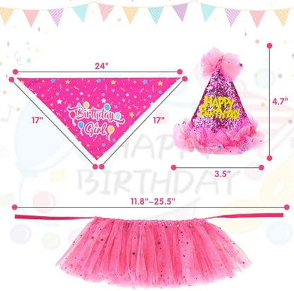SCENEREAL Dog Birthday Bandana with Hat and Dress Girl Set, Puppy Birthday Party Supplies, Cute Pink Tutu Skirt Outfit for Small Medium Large Dogs - Image 6