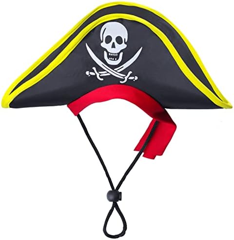 2 Pieces Skull Print Pet Pirate Hat with Pirate Skull Bandana Dog Cat Captain Cap Halloween Pirate Cosplay Costume Halloween Party Hat Dress Up Costume Accessories (C) One Size - Image 2