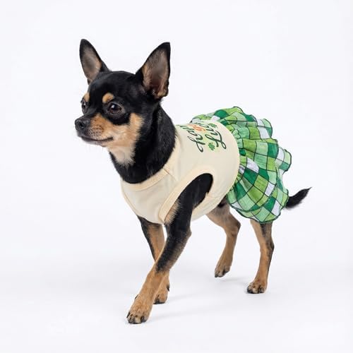 Fitwarm Happy Go Lucky Dog Dress, St Patricks Day Dog Clothes for Small Dogs Girl, Funny Pet Outfit, Green, Light Yellow, XS - Image 4