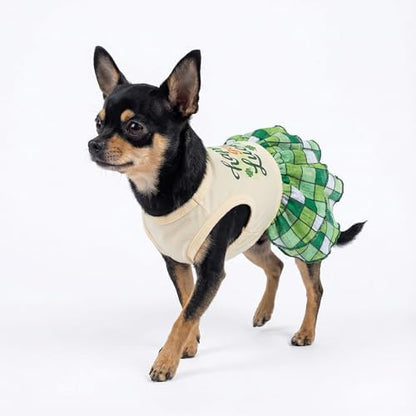 Fitwarm Happy Go Lucky Dog Dress, St Patricks Day Dog Clothes for Small Dogs Girl, Funny Pet Outfit, Green, Light Yellow, XS - Image 4
