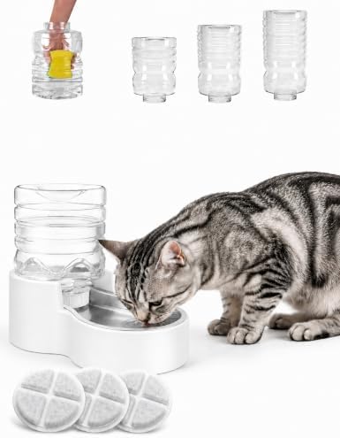 Heouvo 1.3 Gal Gravity Dog Water Dispenser, Wide-Mouth, 3 Filters, White