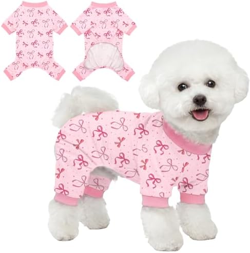Dog Pajamas for Small Medium Dogs Pjs Pink Bow Dog Onesie Breathable Puppy Pj Pet Stretchy Soft Sleepwear for Spring Summer Costume-L by Ruirichfun