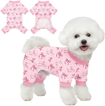 Dog Pajamas for Small Medium Dogs Pjs Pink Bow Dog Onesie Breathable Puppy Pj Pet Stretchy Soft Sleepwear for Spring Summer Costume-L by Ruirichfun
