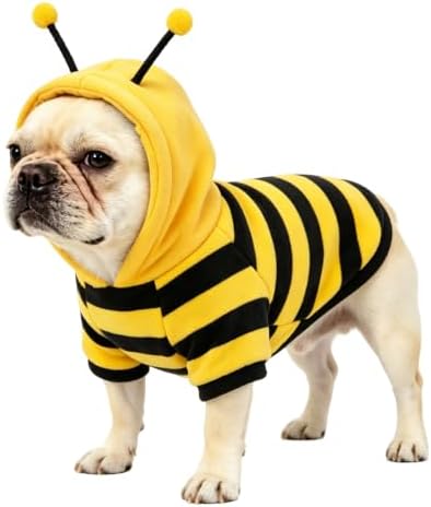Fleece Lined Bumble Bee Design Dog Hoodie Costume with Antennae, XS by guangte