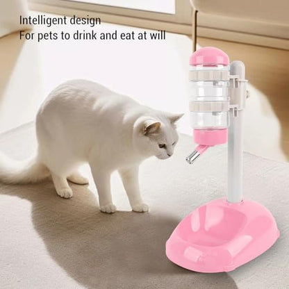 Cryfokt Pet Standing Water Dispenser, Plastic Height Adjustable 500ml Capacity Dog Water Bottle Dispenser Automatic Dog Feeding Station Food for PuppyBowl (Pink)