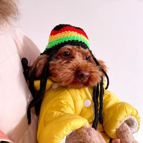 Dog Knitted Hat with Dreadlocks,Dog Winter Woolen Cap Cool Cat Headwear - Image 3