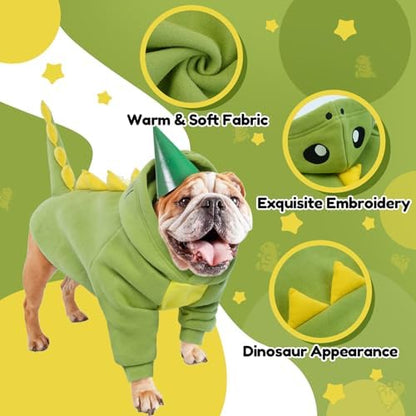 Lelepet Dog Dinosaur Costume Small Dog Halloween Costume Warm Fleece Hoodie - Image 4