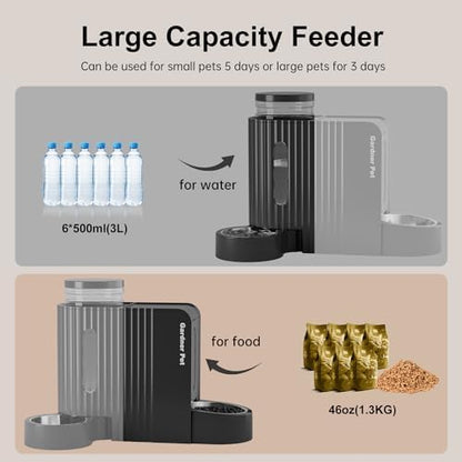 Gravity Automatic Cat Feeder, Water & Food Dispenser Set, Stainless Bowls