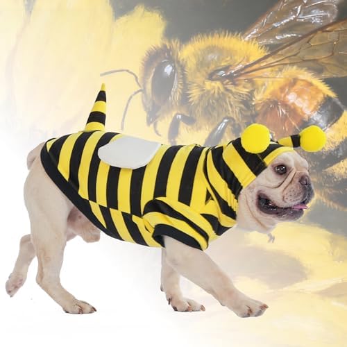 KOOLTAIL Dog Bee Costume Clothes, Fleece Funny Dog Sweater Hoodie Outfits, Pet Halloween Cosplay Cold Weather Coats with Leash Hole for Small Medium Large Dogs Pug Pitbull Corgi Puppy Gift, Yellow M - Image 7