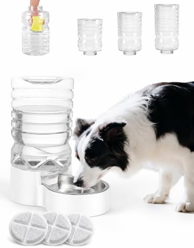 Heouvo 2.1 Gal Gravity Dog Water Dispenser, Wide-Mouth, 3 Filters, White