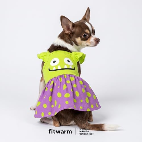Fitwarm Monster Ruffle Dog Dress, Spooky Halloween Costumes for Small Girl Dogs, Funny Pet Outfit, Green, Purple, XXS - Image 2