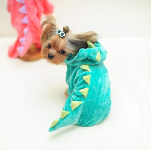 Delifur Dinosaur Dog Halloween Costume Pet Dino Hoodie for Small Dogs Cats (M, Green) - Image 3