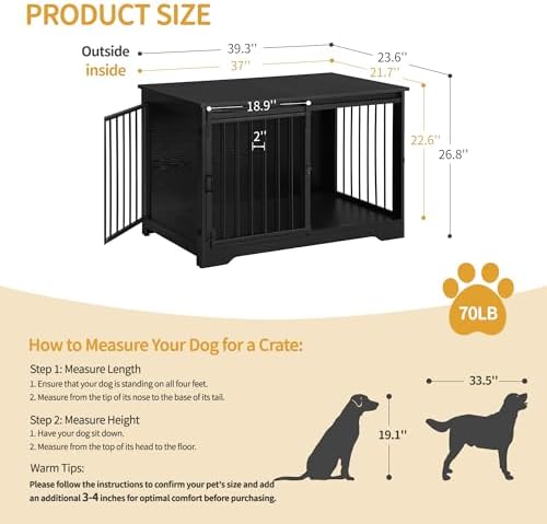 Hzuaneri 39.3 in L Dog Crate Furniture Indoor Dog Kennel with Barn Door