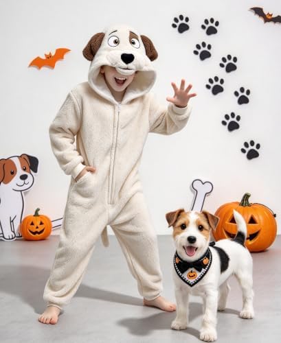 Kids Jack Russell Terrier Dog Costume Dog Onesie Pajamas Zipper Halloween Cosplay Costume for Boys Girls - Image 6