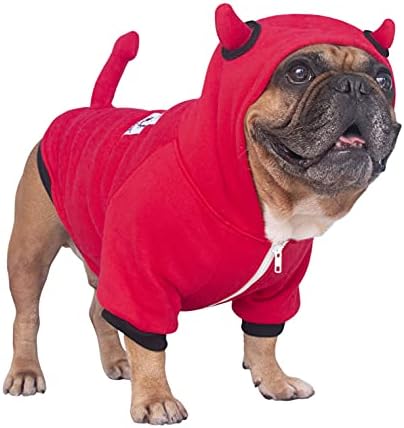iChoue French Bulldog Halloween Red Devil Costume Clothes Hoodie Outfit, L+ by IAMAFRENCHIE