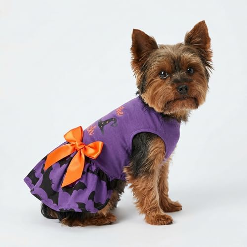 Fitwarm 100% Cotton I'm The Good Witch Halloween Dog Costume Puppy Dress Doggie Party One Piece with Bowknot Pumkin Bat Pet Vest Shirt Holiday Cat Outfits Purple Medium - Image 4