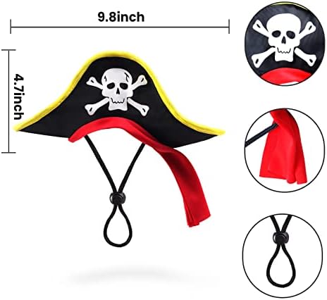 2 Pieces Skull Print Pet Pirate Hat with Pirate Skull Bandana Dog Cat Captain Cap Halloween Pirate Cosplay Costume Halloween Party Hat Dress Up Costume Accessories (B) One Size - Image 3