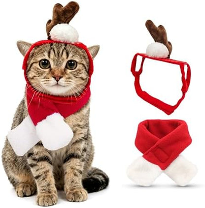 NAMSAN Pet Reindeer Costume for Cats Small Dogs Rabbits, Christmas Cat Single Antler Headband with Red Scarf, Small Dog Max Santa Antler Outfit for Christmas New Year Party Cosplay Statue Decoration by Namsan