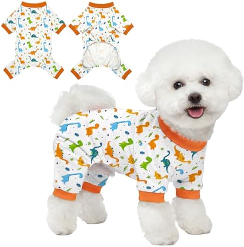 Dog Pajamas for Small Medium Dogs Pjs Orange Dinosaurs Dog Onesie Breathable Puppy Pj Pet Stretchy Soft Sleepwear for Spring Summer Costume-L by Ruirichfun