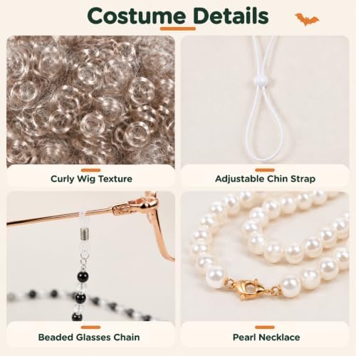 3 Pcs Old Lady Costume for Dog, Mop Cap Pearl Necklace Grandma Glasses - Image 3