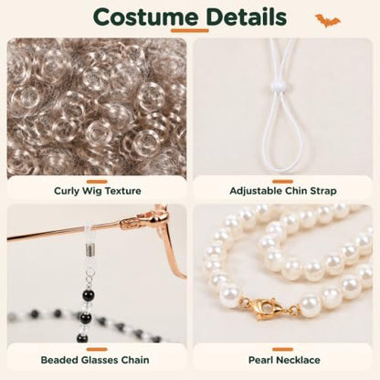 3 Pcs Old Lady Costume for Dog, Mop Cap Pearl Necklace Grandma Glasses - Image 3