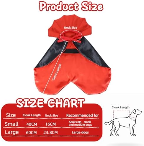 ROSAUI Halloween Pet Vampire Cape – Adjustable Red & Black Costume for Cats & Small Dogs 15.74″ Spooky Cloak with Stand-Up Collar Funny Halloween Pet Outfit (S Size) - Image 2