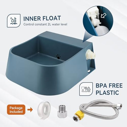 Dog Automatic Water Dispenser, Self Filling Dog Water Bowl with 1/2” Female Anti-Bite Metal Pipe & 3/4" Adapter, Outdoor Animals Refill Pet Water Trough for Cats Chickens Goats, 2L