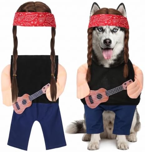 Huhumy Halloween Country Singer Dog Costume Guitar Wig Bandana for Dog, XXL by Huhumy