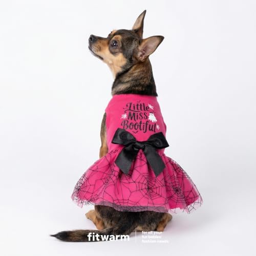 Fitwarm Little Miss Bootiful Halloween Dog Dress, Funny Costumes for Small Dogs Girl, Pet Outfit, Black, Hot Pink, Medium - Image 2